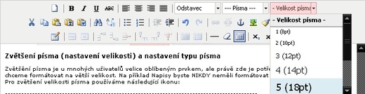 1. řada ikon pro formatovani textu - zvětšení písma