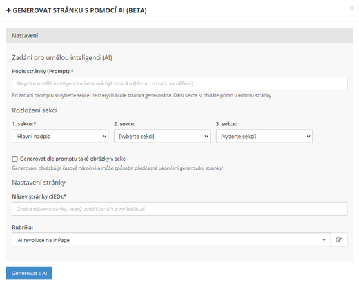 AI generování textů v inPage