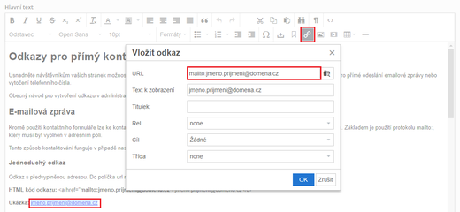 Aktivní odkaz emailové adresy