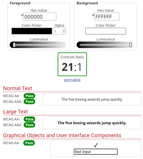 Ukázka kontroly kontrastu na webu