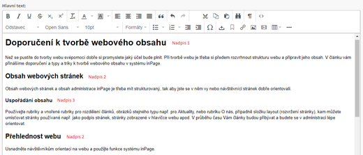 Doporučení k tvorbě nadpisů v inPage