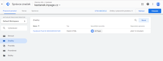 Nová značka v google tag manageru