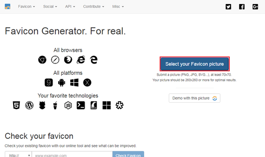 Výběr souboru pro favicon generator