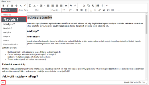 Jak vytvořit nadpisy v inPage