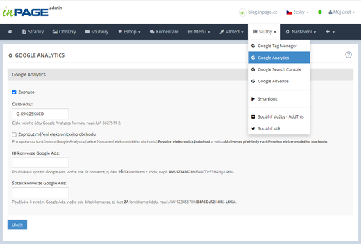 Propojení inPage s Google Analytics