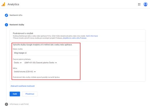 Nastavení služby v Google Analytics