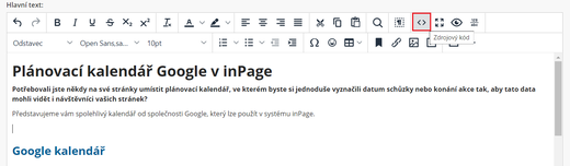 Zobrazení zdrojového kódu v inPage