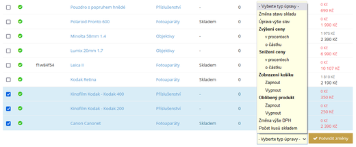 hromadné úpravy produktů