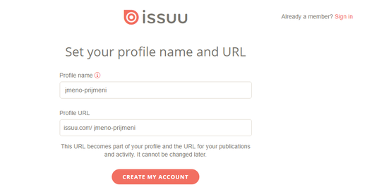Nastavení profilu na webu issuu.com