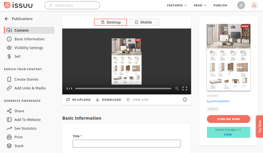 Úspěšné přidání dokumentu do issuu.com
