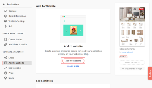 Přidání katalogu z issuu.com do webové stránky