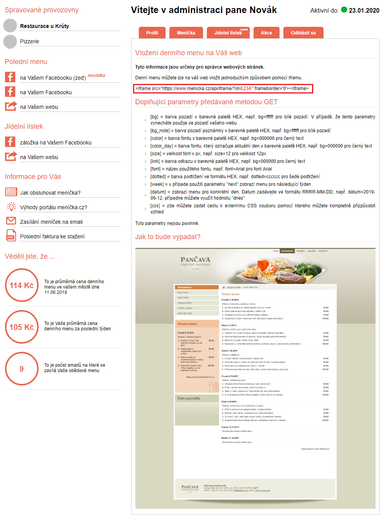 Přidání denního menu na web