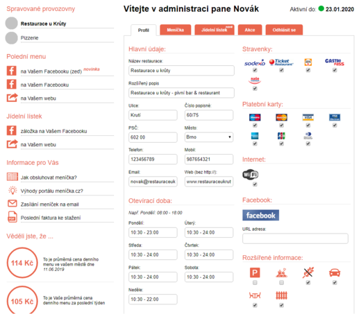 Profil restaurace s podrobnými údaji na menicka.cz