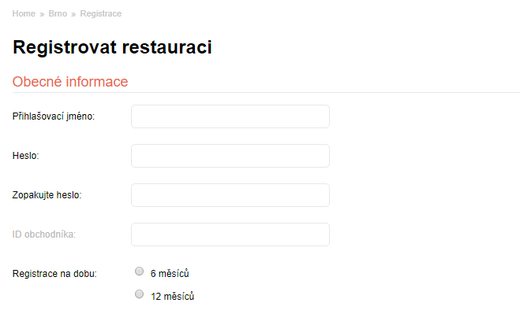 Registrační formulář do webu menicka.cz
