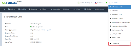 Odhlášení z inPage - Můj účet