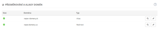 Přesměrování a aliasy domén - Můj účet