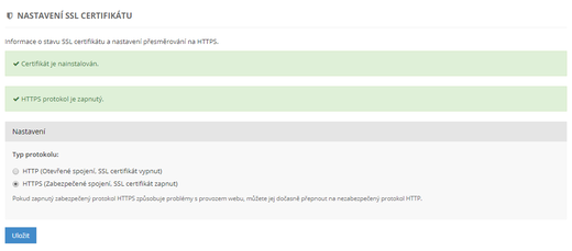 Nastavení SSL certifikátu - Můj účet