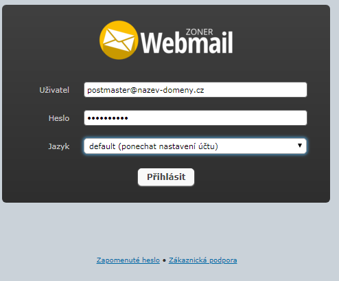 Přihlášení do postmastera - Nastavení e-mailové schránky