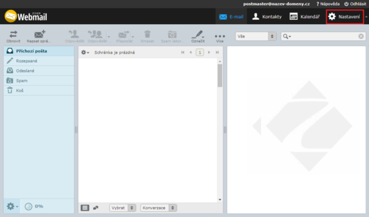Přihlášení do postmastera - Nastavení e-mailové schránky