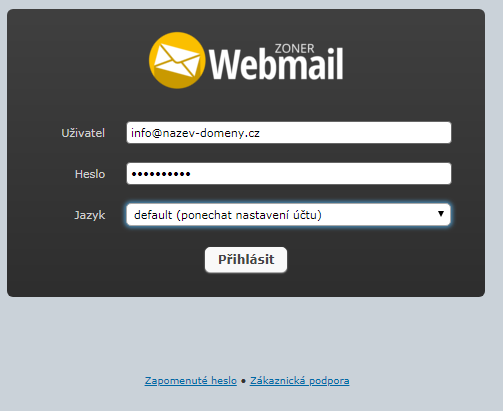 Přihlášení do vlastní emailové schránky - Nastavení e-mailové schránky