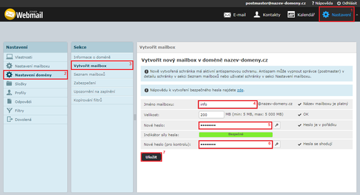 Vytvoření e-mailové schránky - Nastavení e-mailové schránky