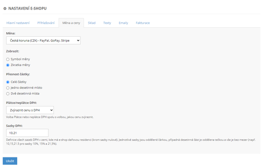 Měna a ceny v e-shopu