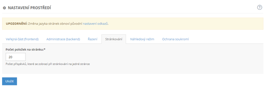 Stránkování - Nastavení prostředí webu