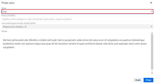 AI generování textů v inPage