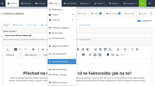 Nová api pro fakturoid