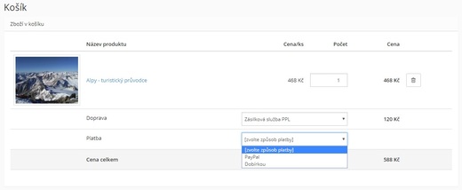 Doprava a platba v objednávce v e-shopu
