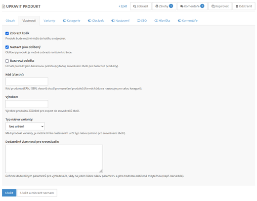 Parametry pro srovnávače zboží