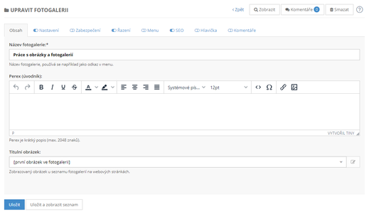 Upravení již vytvořené fotogalerie