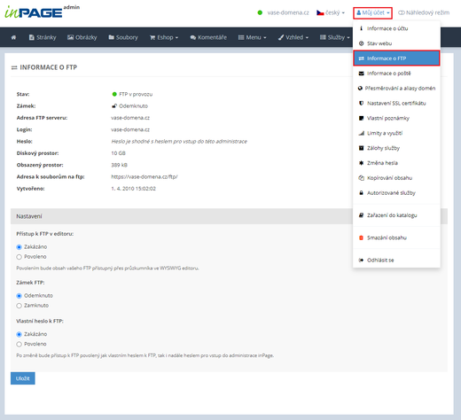 Informace o FTP - Práce s FTP