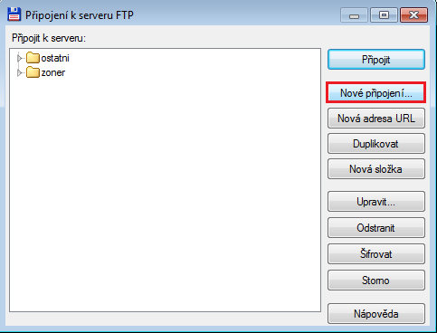 Nové FTP připojení - Práce s FTP
