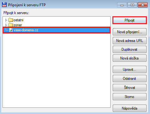 Opětovné připojení - Práce s FTP