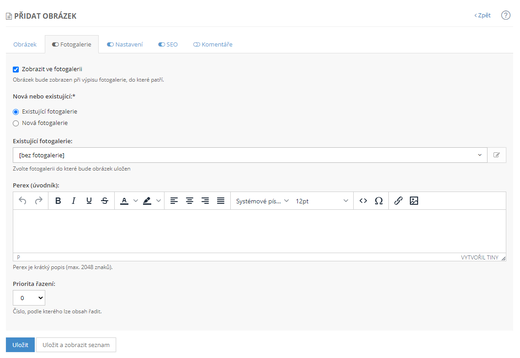 Přiřazení obrázku do fotogalerie