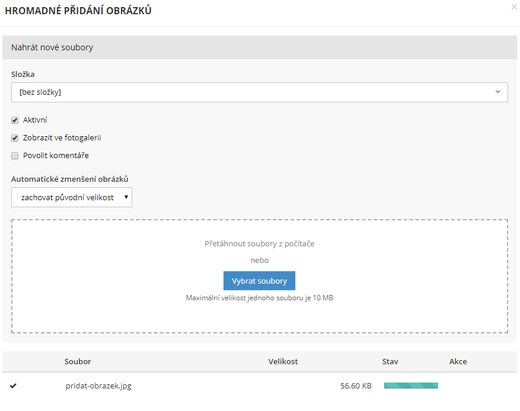 Hromadné přidání obrázků - Práce s obrázky a fotogalerií