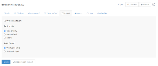 Řazení obsahu rubriky - Práce s rubrikami v inPage