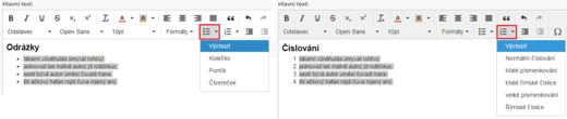 Práce s WYSIWYG editorem - Odrážky a číslování