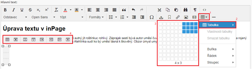 Práce s WYSIWYG editorem - tabulka