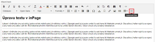 Práce s WYSIWYG editorem - vložení vodorovné čáry