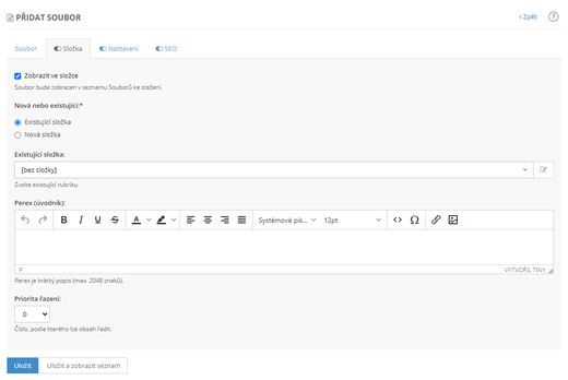 Zařazení souboru do složky v administraci inPage