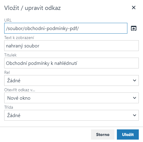 Vložit odkaz - Práce se soubory a složkami