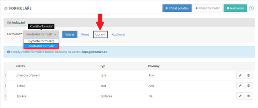 Přidejte si vlastní e-mail ke kontaktnímu formuláři 