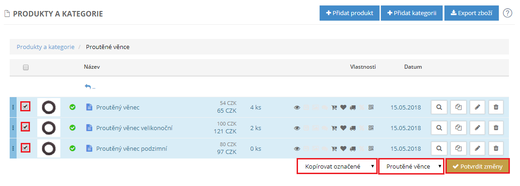 Hromadné operace s produkty e-shopu