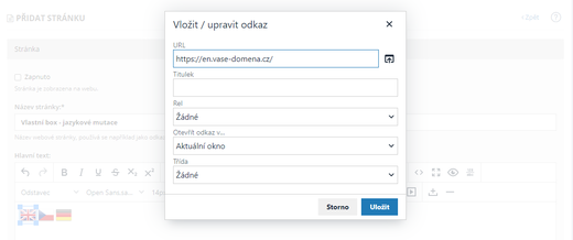 Propojení jazykových mutací - vložení odkazu