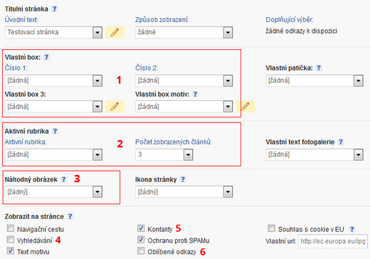 prvky stránek seřazené v administraci