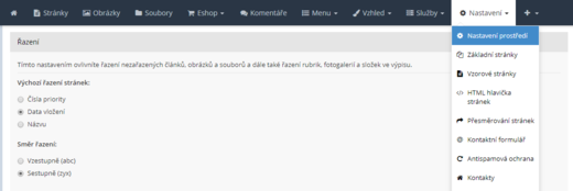 Obecné nastavení řazení obsahu v inPage