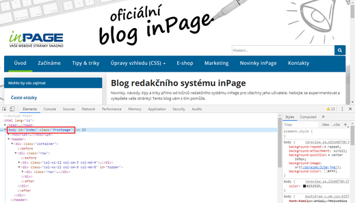 Vyhledání identifikátoru stránky v inPage