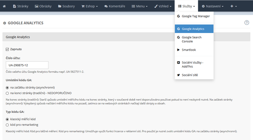 Google Analytics - Služby v inPage